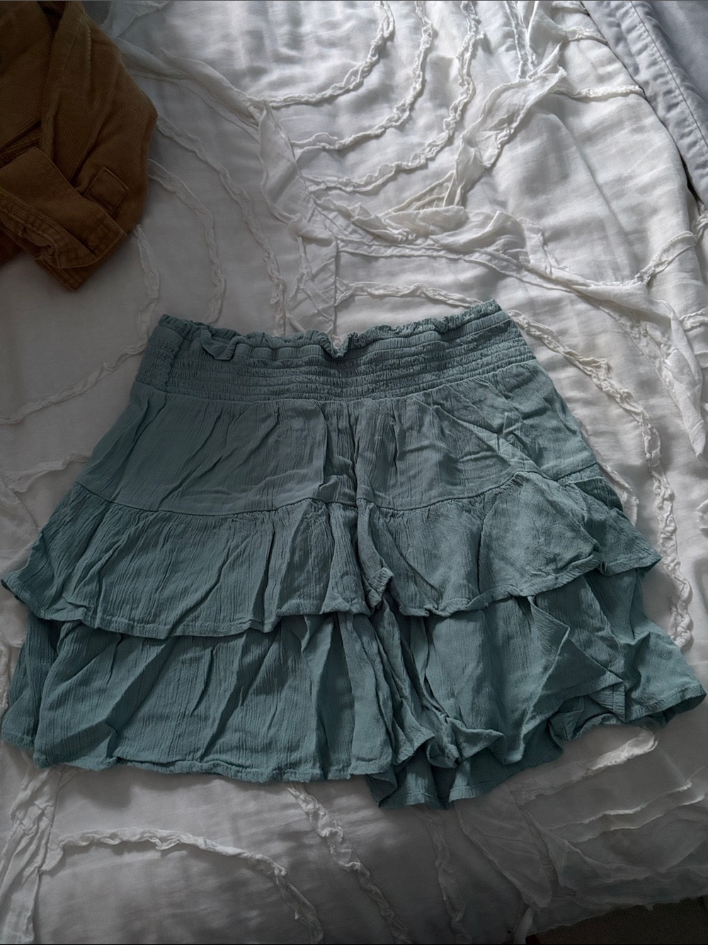 Joe Benbasset Tiered Ruffle Skort in Dusty Teal